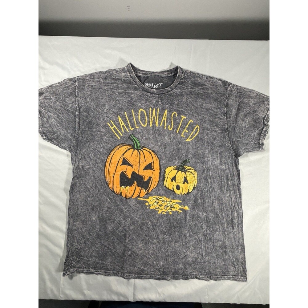 Spirit Halloween Hallowasted T Shirt Men Size Lrg Acid Wash Gray Pumpkin Graphic
